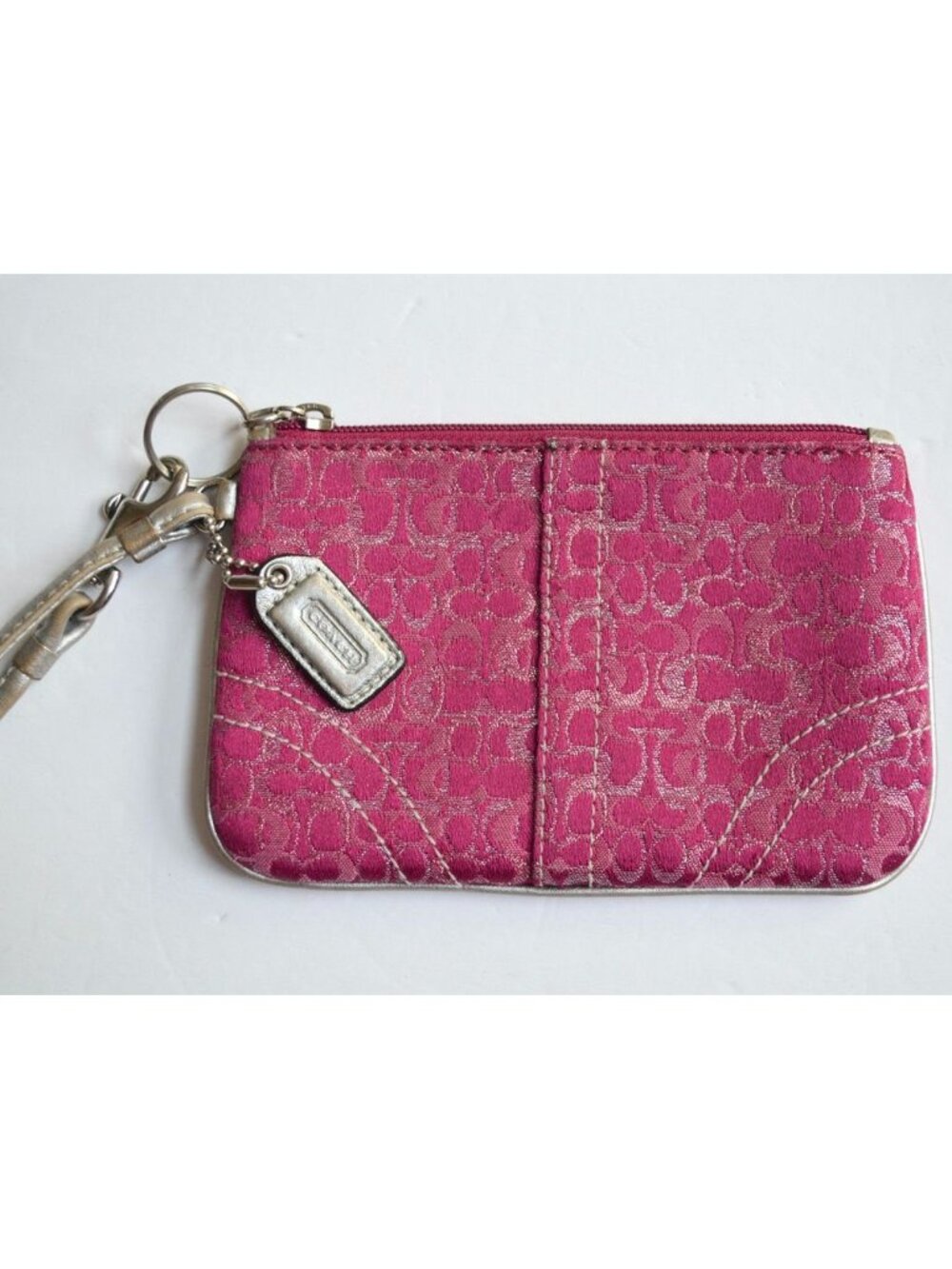 Coach Pink Signature Logo Metallic Wristlet w/ Hangtag Lurex Raspberry - Picture 2 of 7